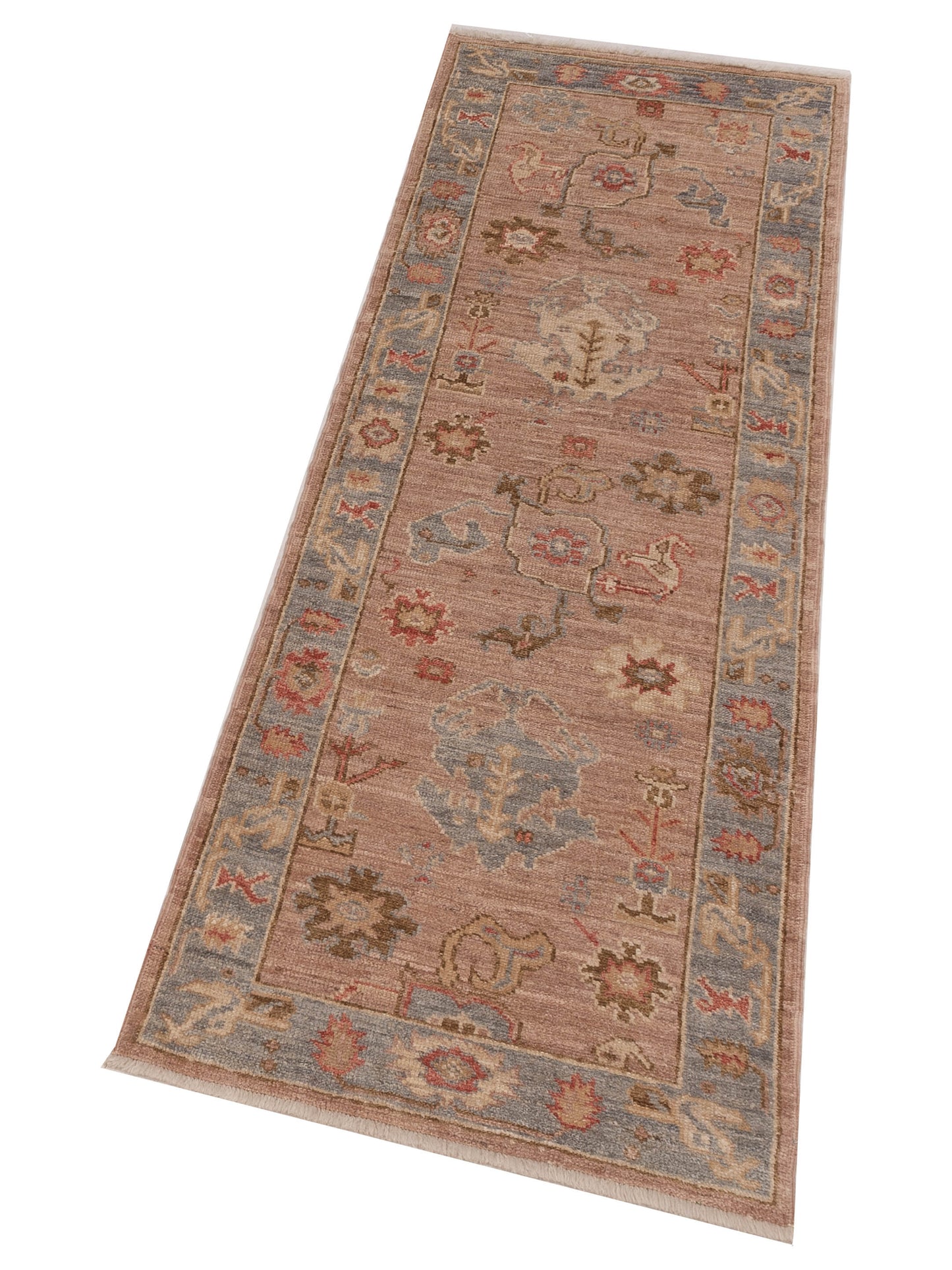 Angora Oushak 141246 Pink Blue Gray 2.9x8 Hand Knotted Rug