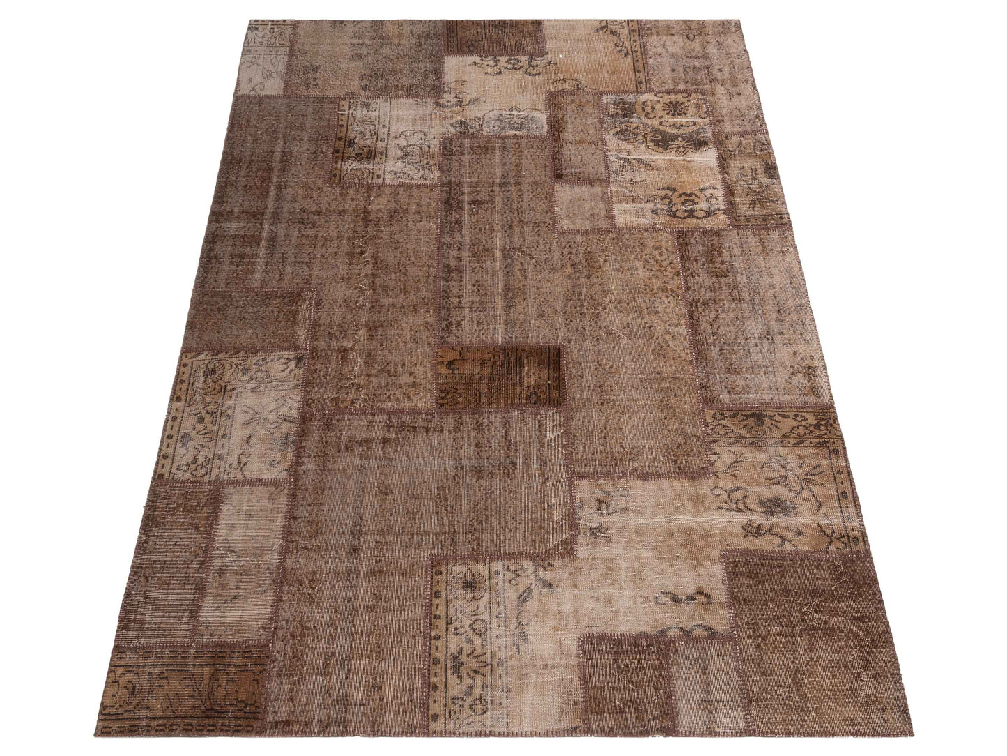 Turkish Vestige Patchwork 108976 Brown 8.3x9.10 Hand Knotted Rug