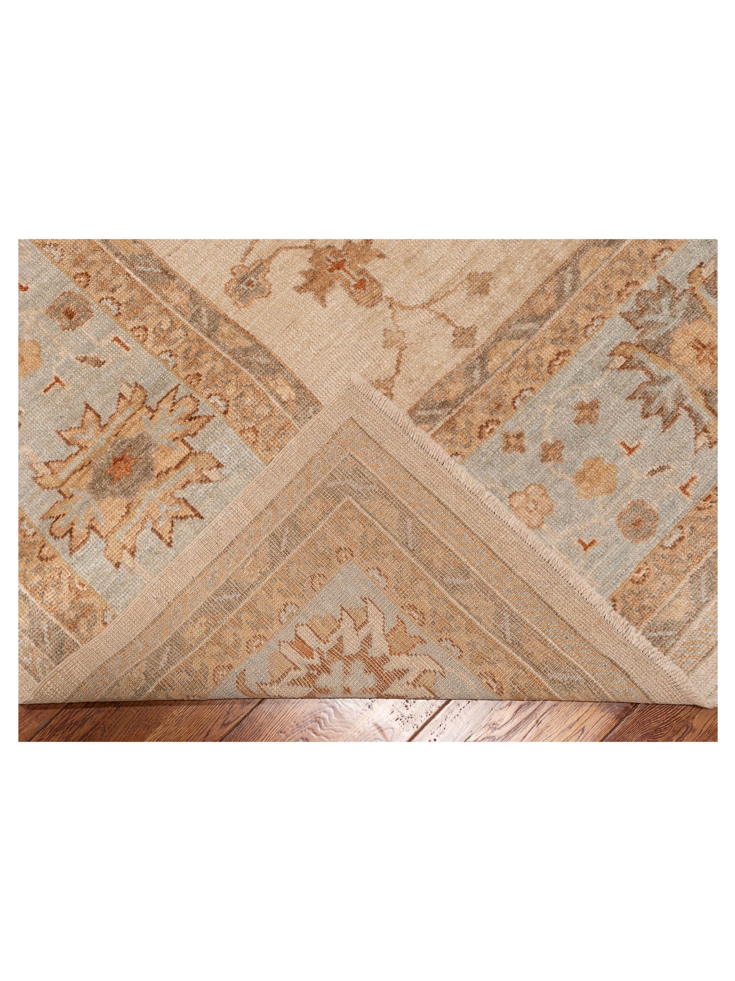 Angora Oushak 128114 Ivory Blue 13.4x16 Hand Knotted Rug