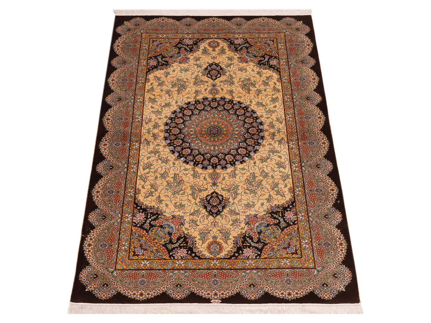 Pure Silk 124197 Beige Brown 3.1x5.1 Hand Knotted Rug
