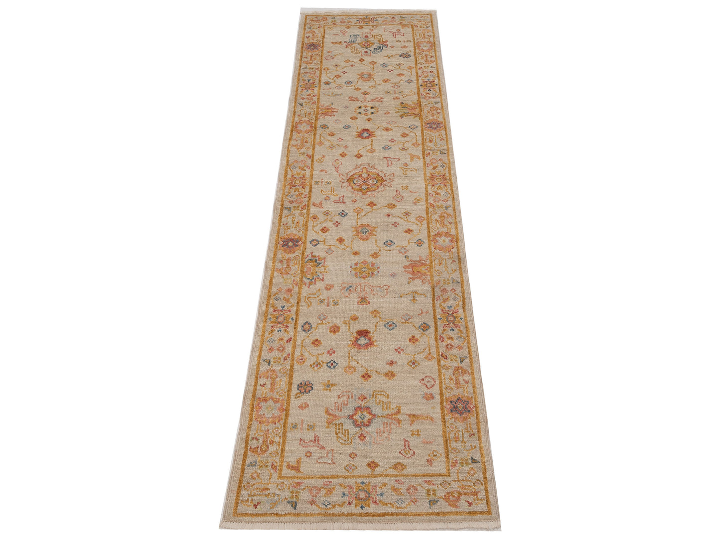 Angora Oushak 148281 Ivory Silver 2.6x9.9 Hand Knotted Rug