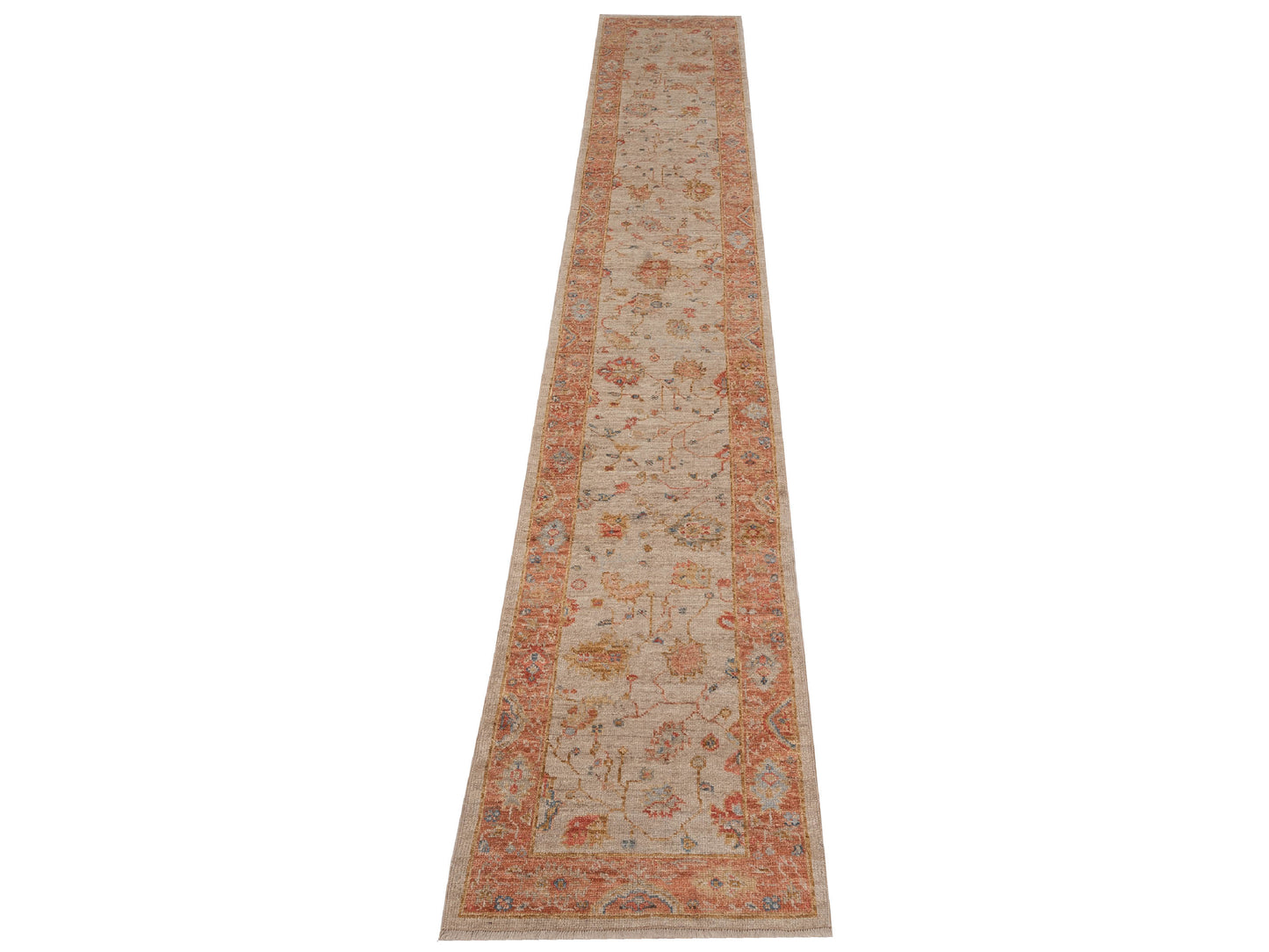 Angora Oushak 149645 Ivory Red 2.7x15.1 Hand Knotted Rug