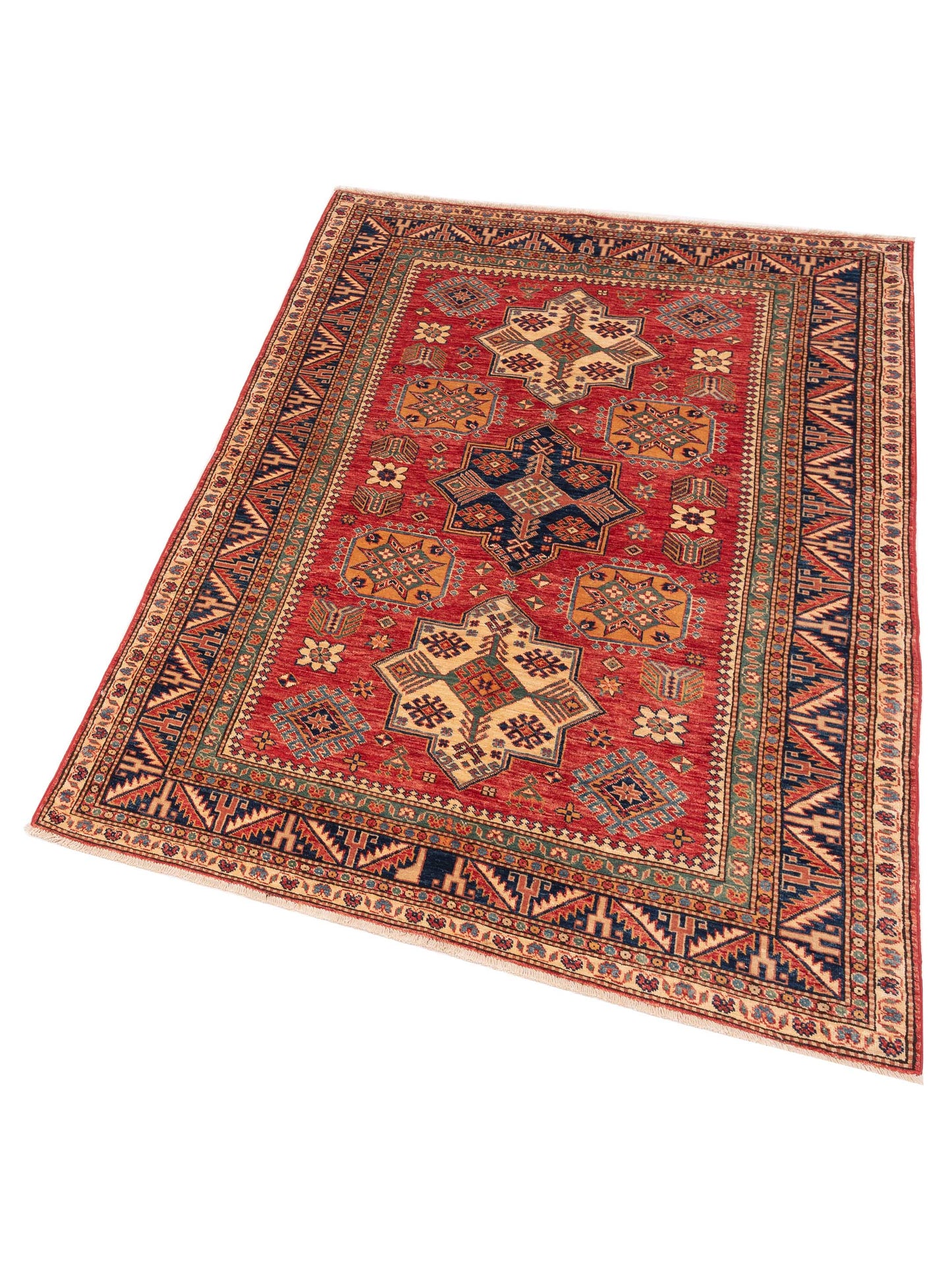 Artisan Kazak 145367 Red Ivory 5.2x6.9 Hand Knotted Rug