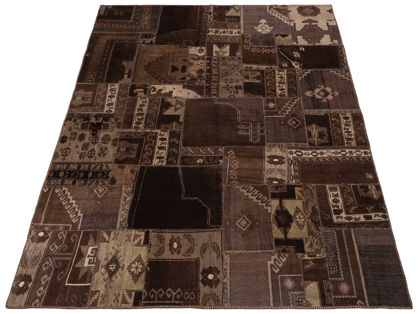 Turkish Vestige Patchwork 108895 Dark Brown 9.10x11.5 Hand Knotted Rug