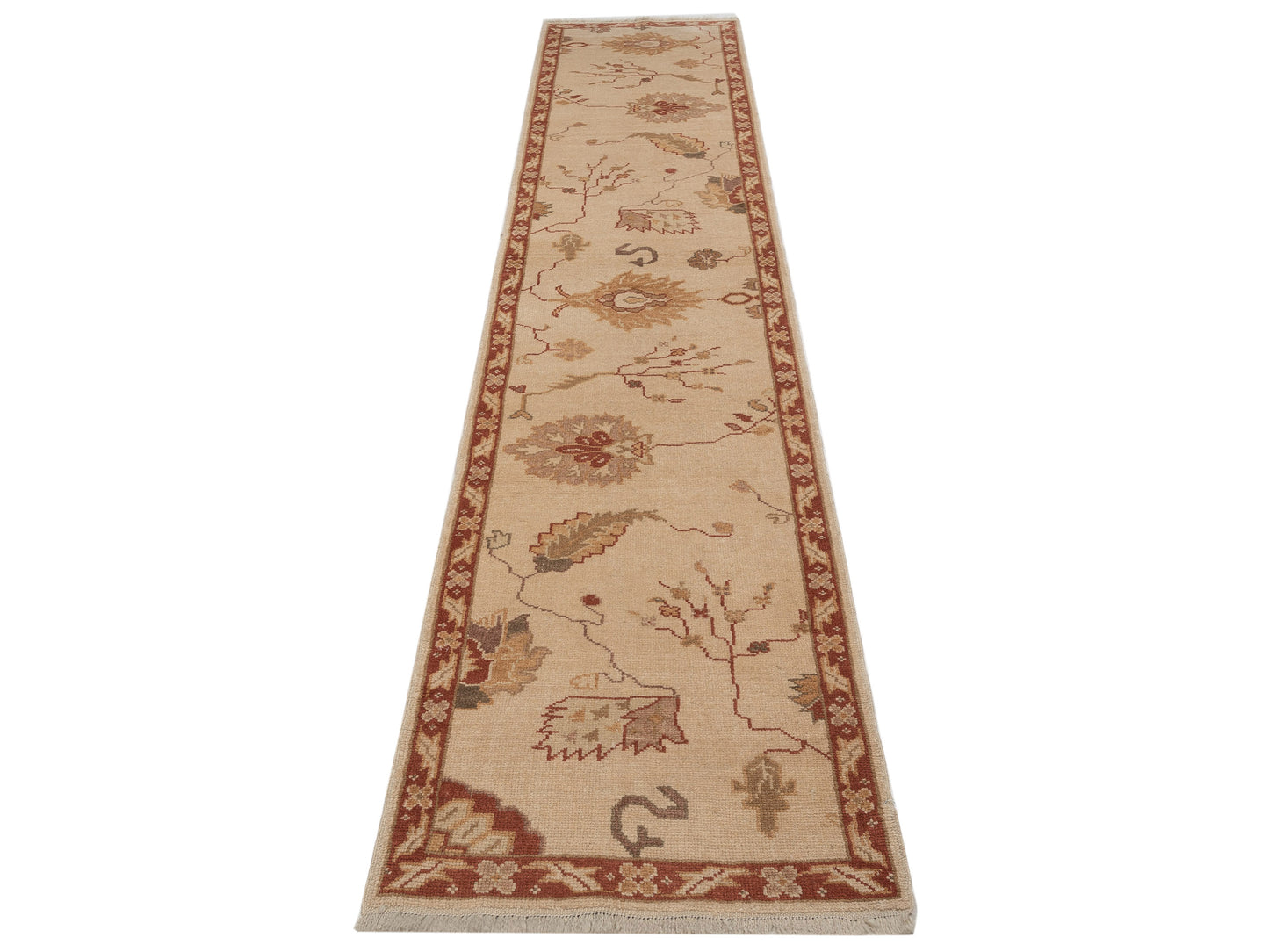 Angora Oushak 121929 Beige Rust 2.7x12.5 Hand Knotted Rug