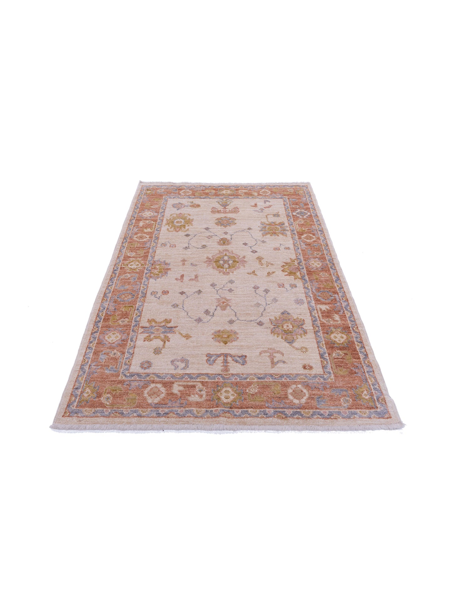 Angora Oushak 141178 Ivory Red 4.2x6.3 Hand Knotted Rug
