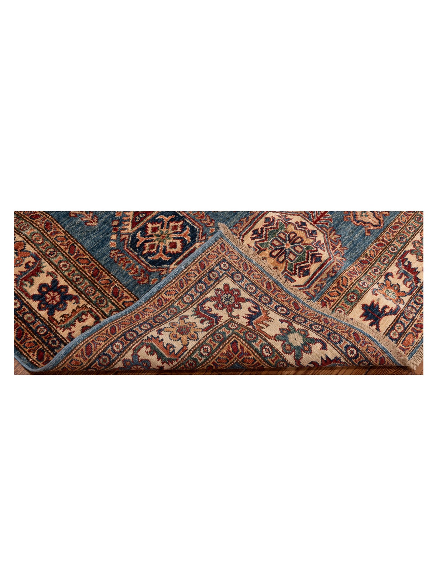 Artisan Kazak 148975 Blue Ivory 4.2x5.10 Hand Knotted Rug