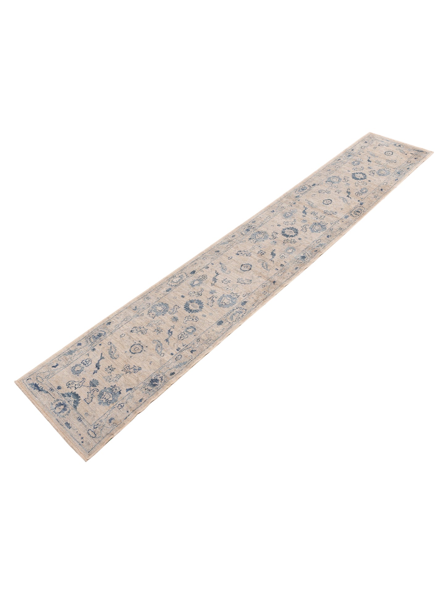 Angora Oushak 154053 Ivory Blue 2.7x15.4 Hand Knotted Rug