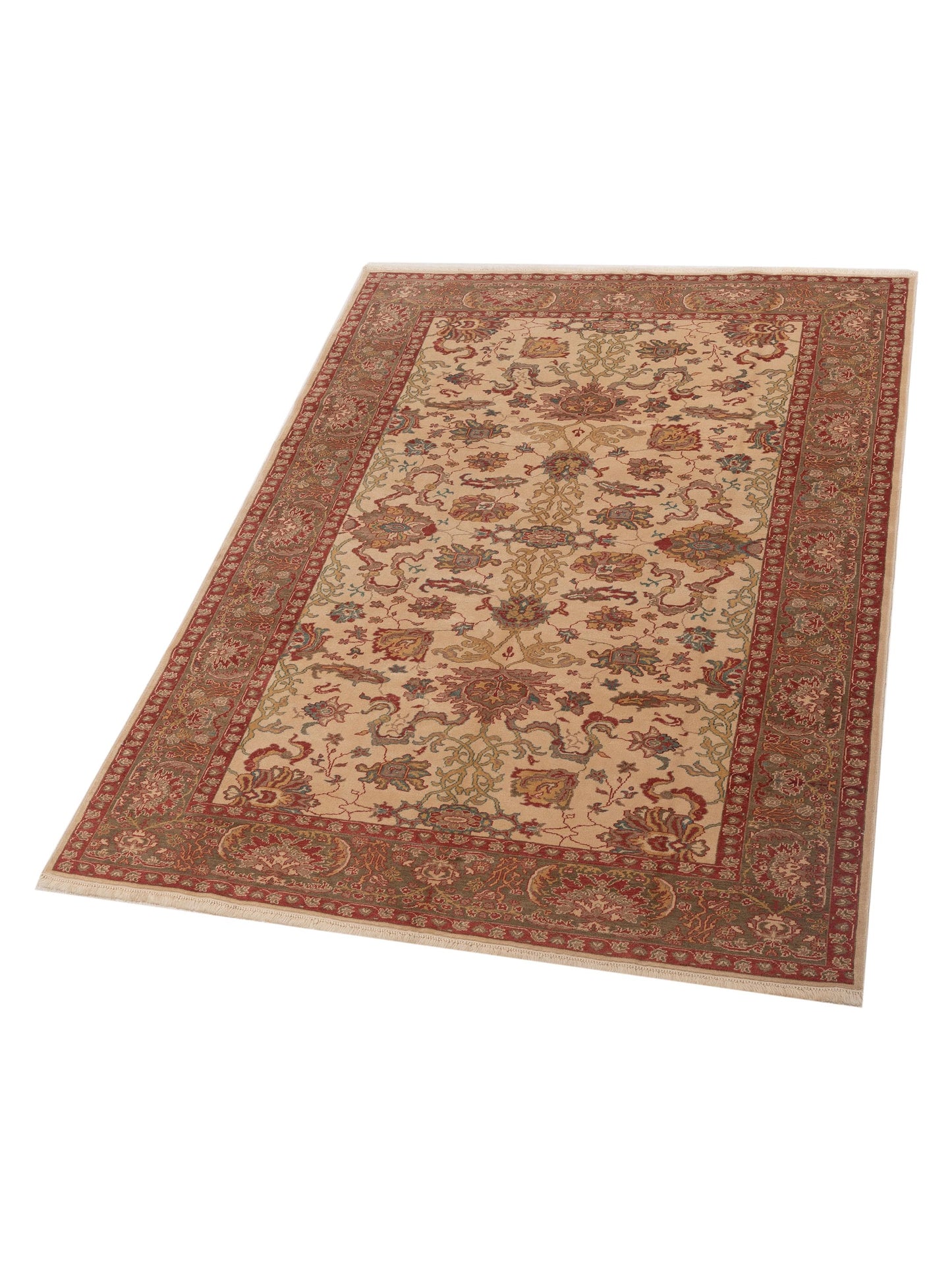 Antique Loom 117182 Ivory Green 6.9x9.1 Hand Knotted Rug