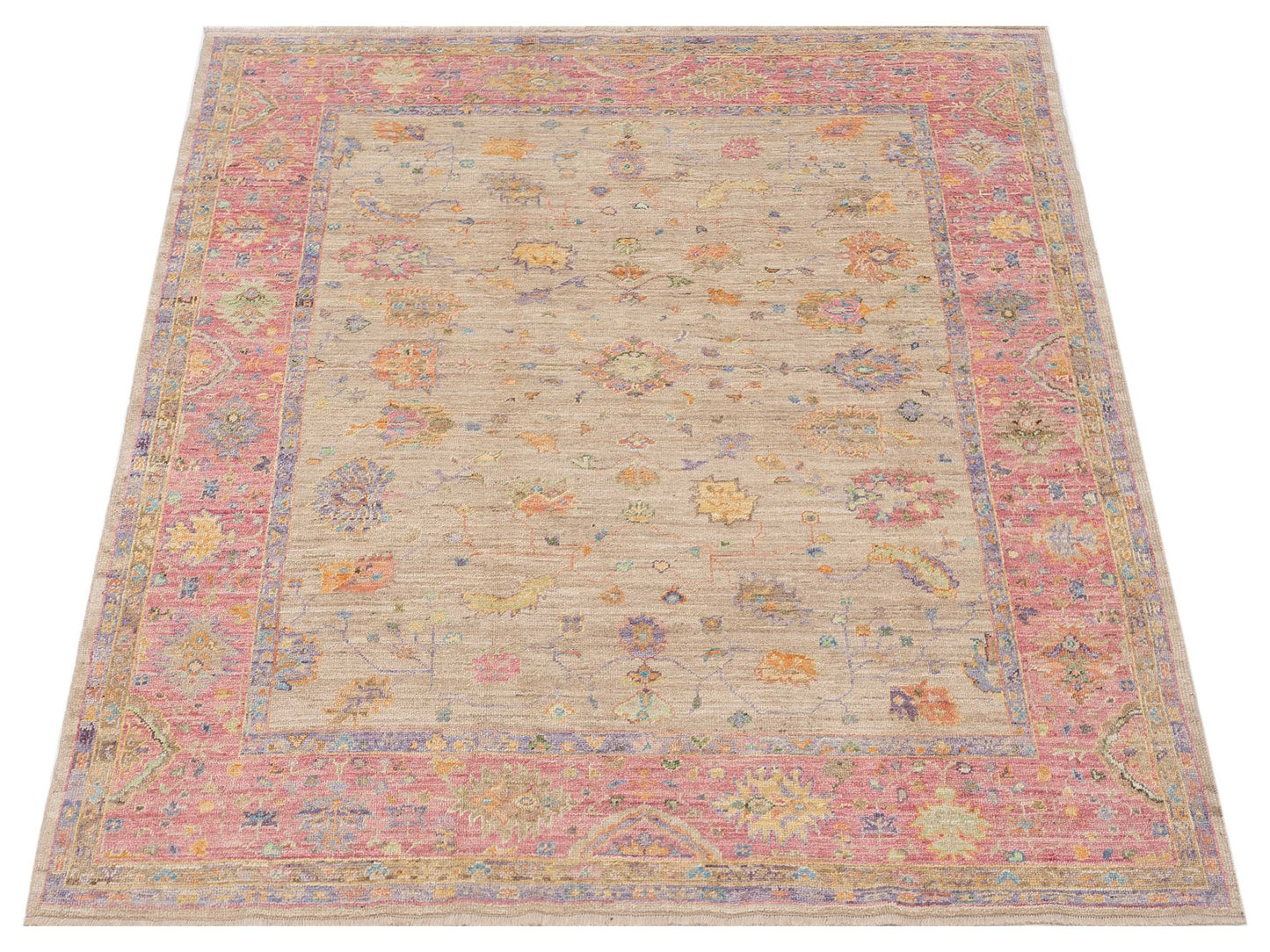 Angora Oushak 149722 Beige Pink 7.7x9 Hand Knotted Rug