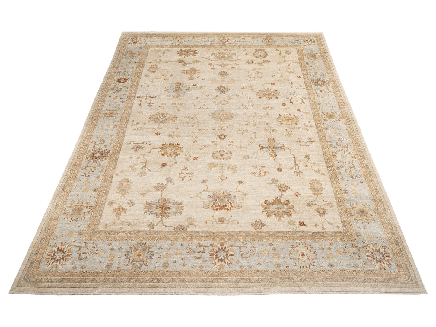 Angora Oushak 128114 Ivory Blue 13.4x16 Hand Knotted Rug