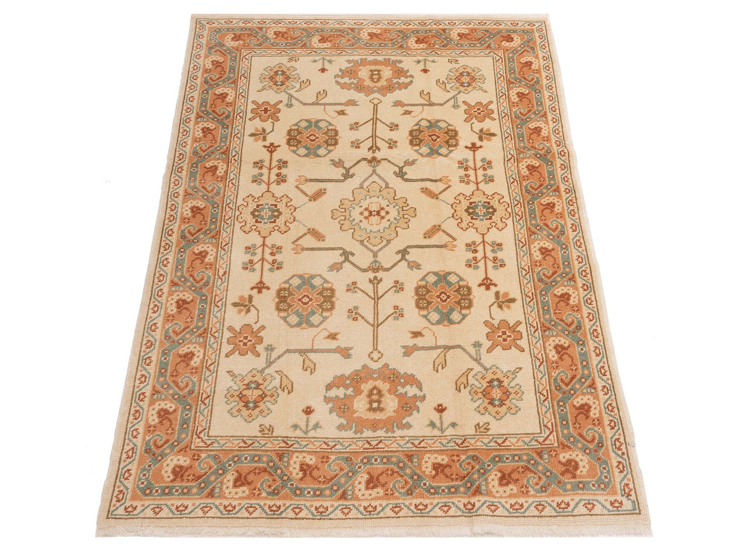 Anadol Oushak 145114 Ivory Pink 5.2x6.9 Hand Knotted Rug