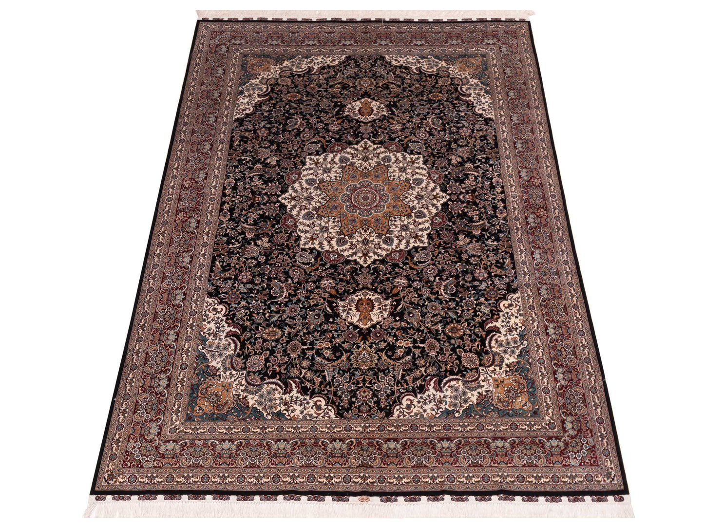Pure Silk 126553 Navy Red 6.1x9 Hand Knotted Rug