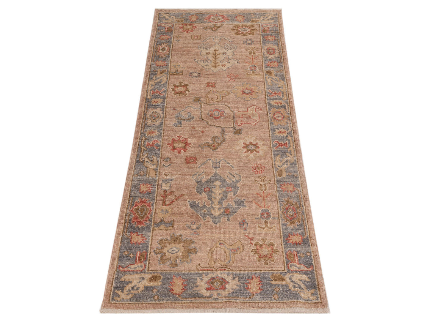 Angora Oushak 141255 Pink Blue Gray 2.10x7.3 Hand Knotted Rug
