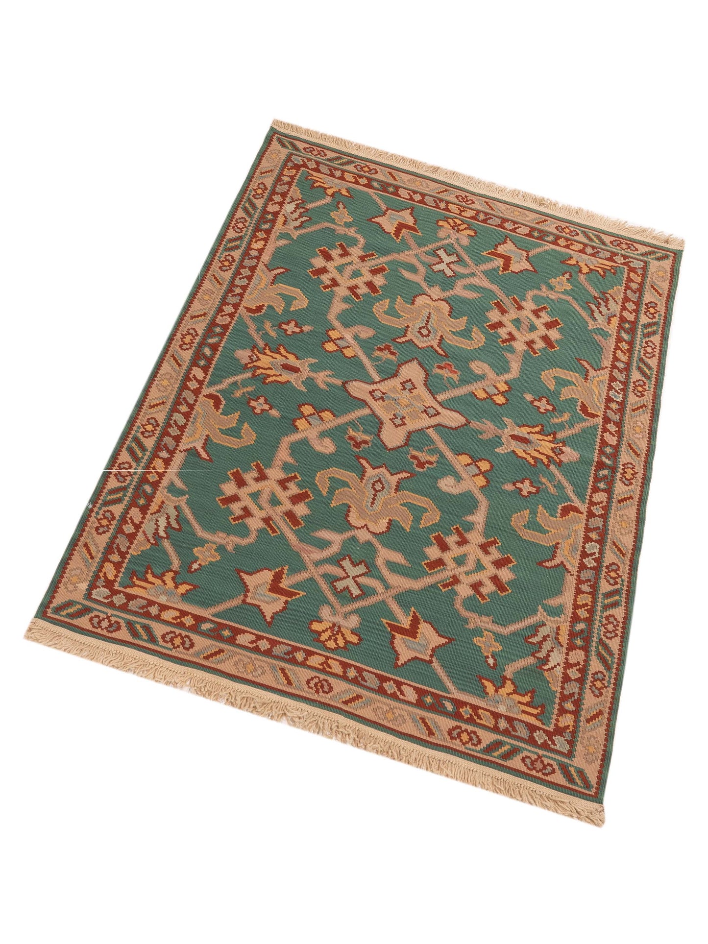 Transilvanian Kilim 103865 Green Red 4x5.10 Hand Woven Rug