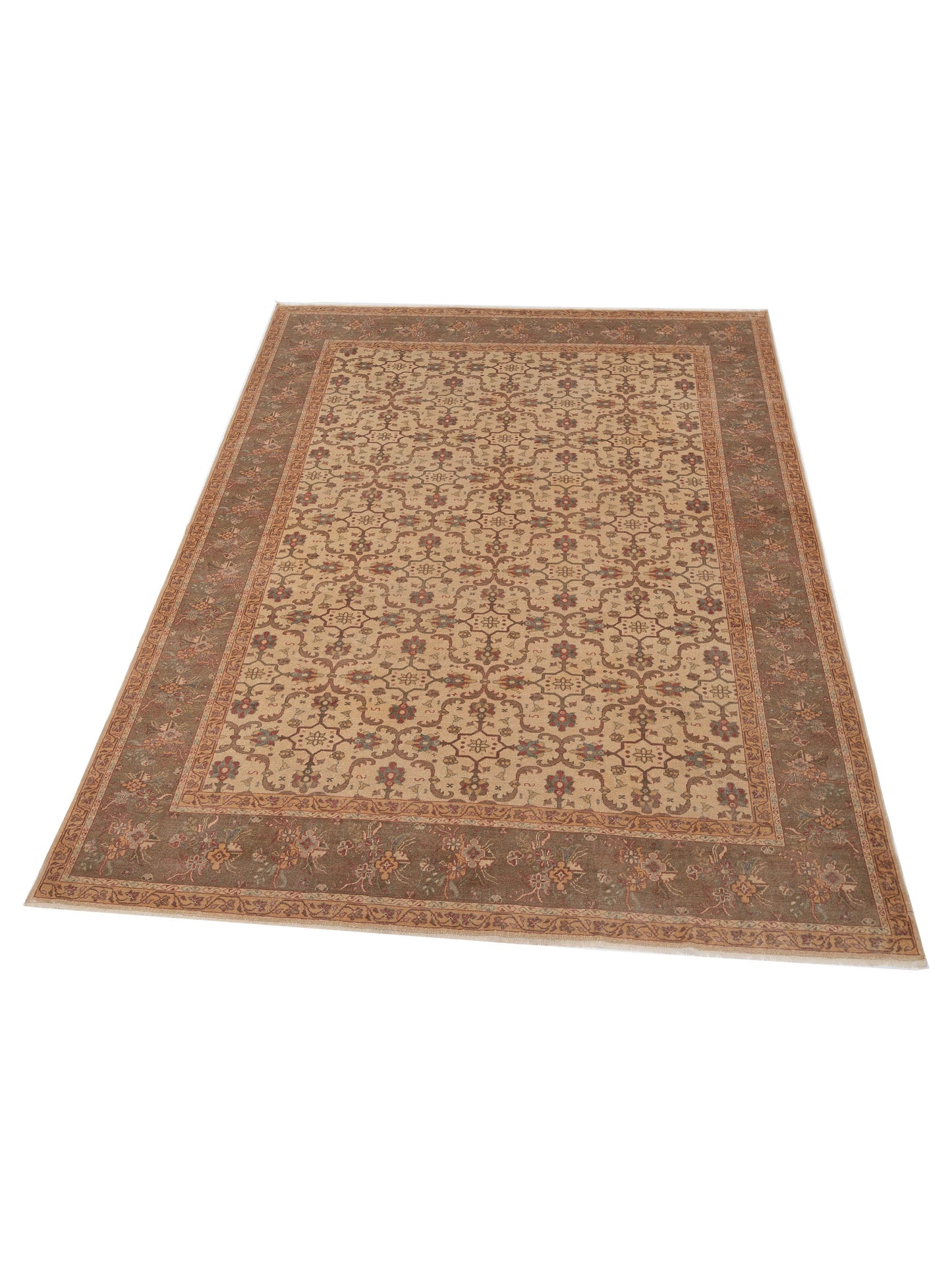 Defne Nurdan Beige Green 9.5x12.7 Hand Knotted Rug