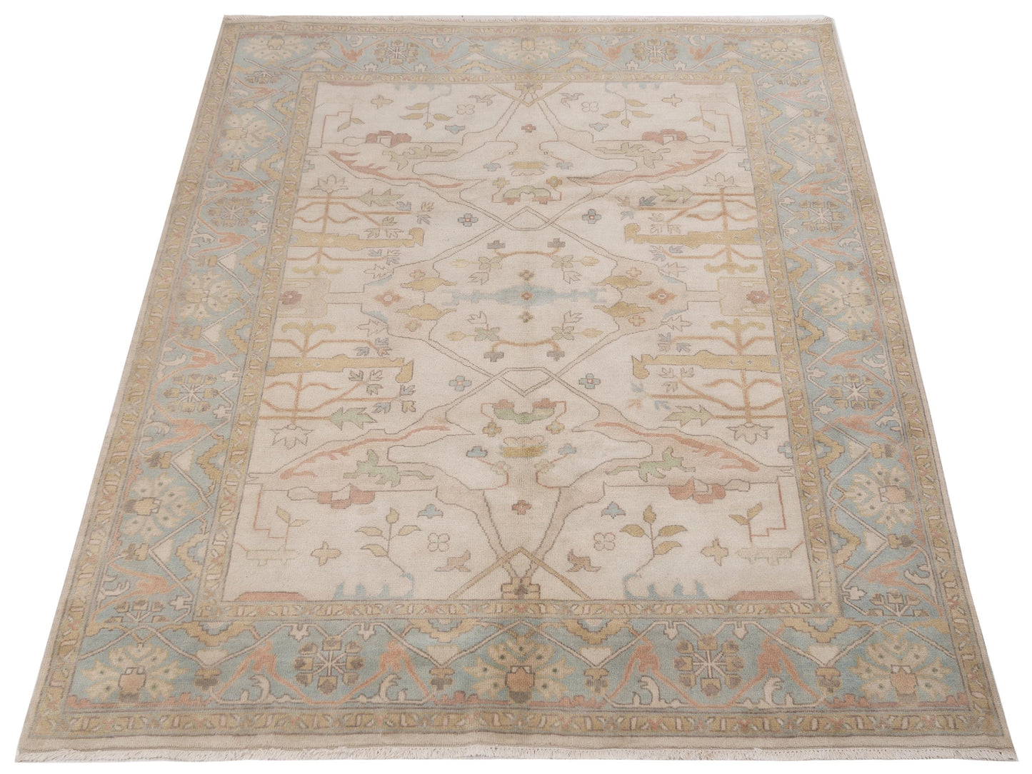 Anadol Oushak 131875 Ivory Light Blue 8.2x9.9 Hand Knotted Rug