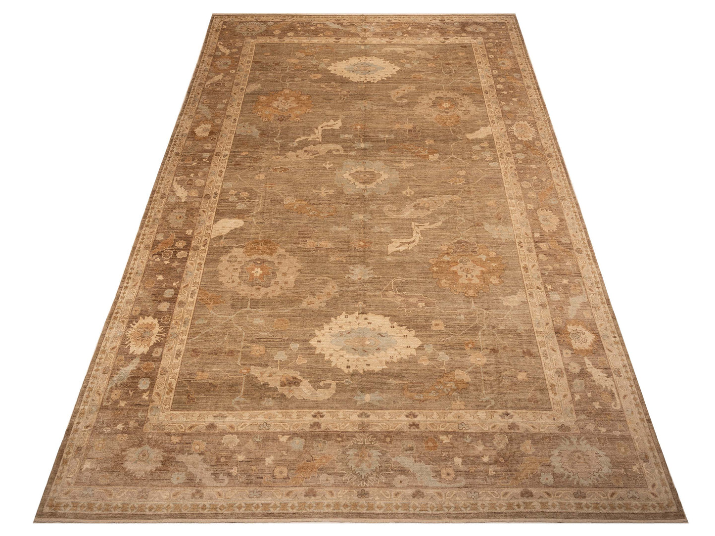 Angora Oushak 130260 Green Brown 14.6x21.1 Hand Knotted Rug