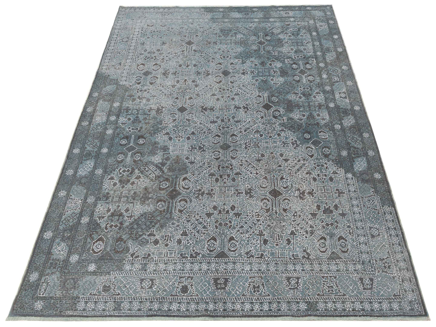 Vintage 120949 Gray Blue 6.8x9.6 Hand Knotted Rug