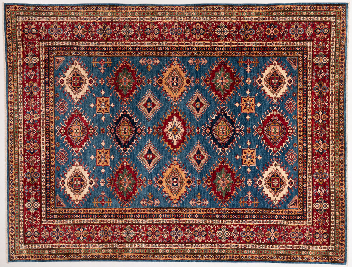Artisan Kazak 152002 Blue Red 9.1x11.10 Hand Knotted Rug