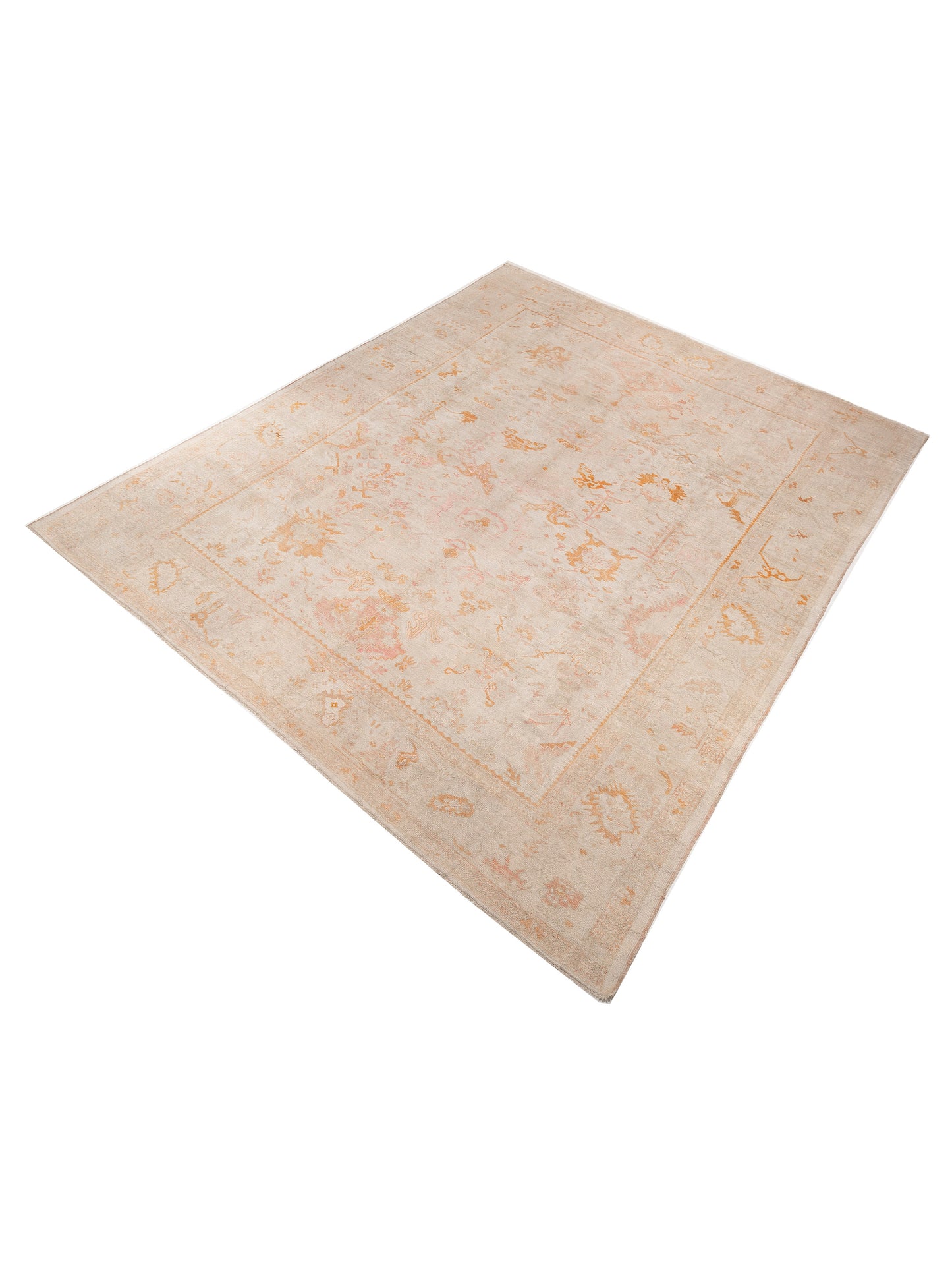 Antique Oushak 150798 Ivory 14.11x18.4 Hand Knotted Rug