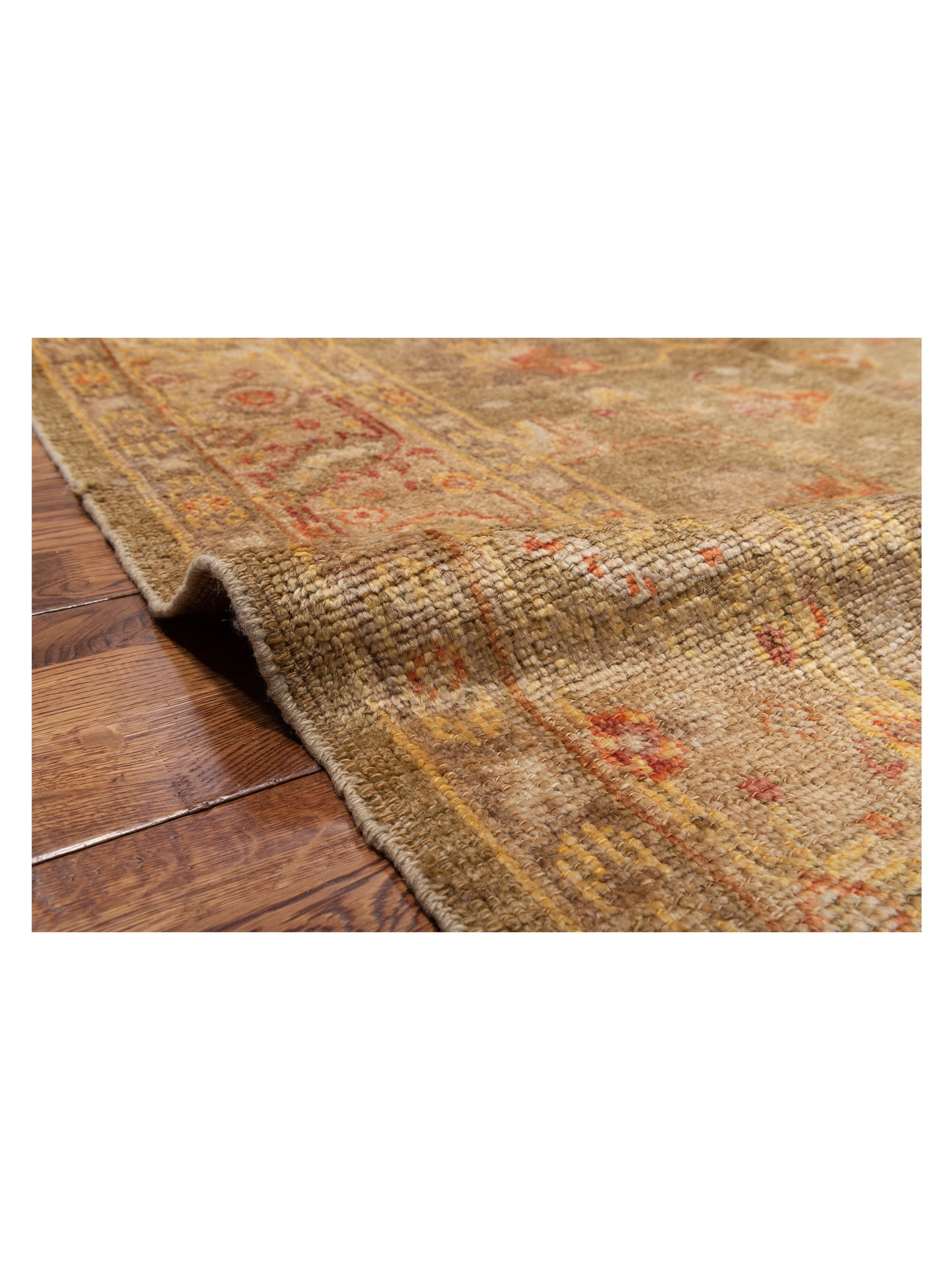 Angora Oushak 109069 Green Light Brown 6.6x16.2 Hand Knotted Rug