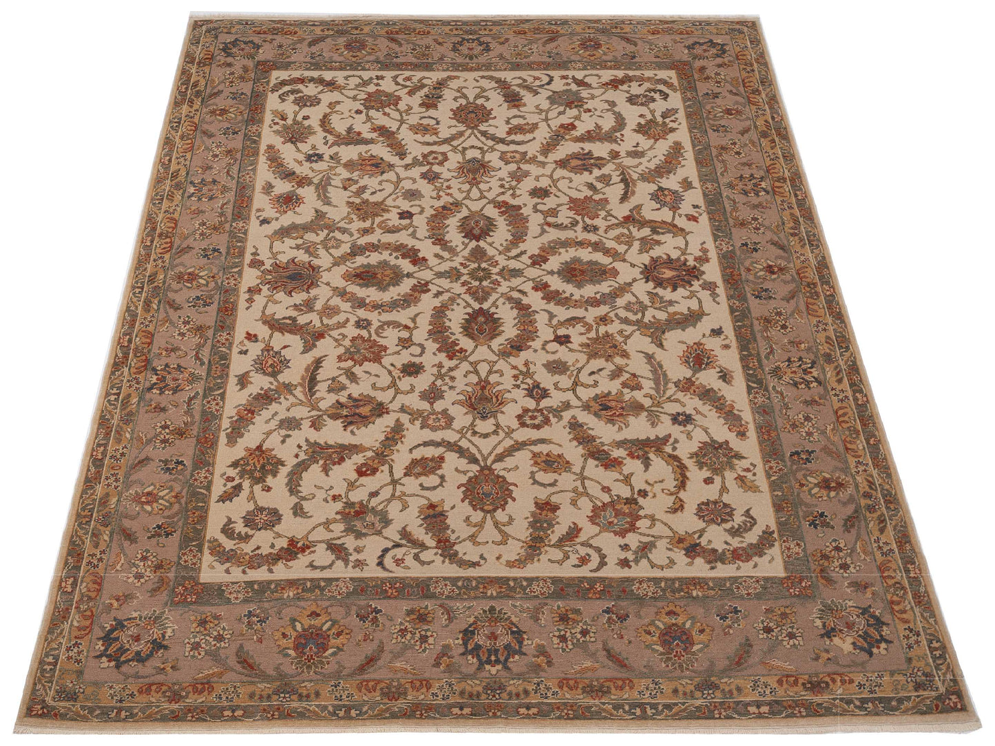 Antique Loom 104422 Ivory Brown 9.4x12.6 Hand Knotted Rug