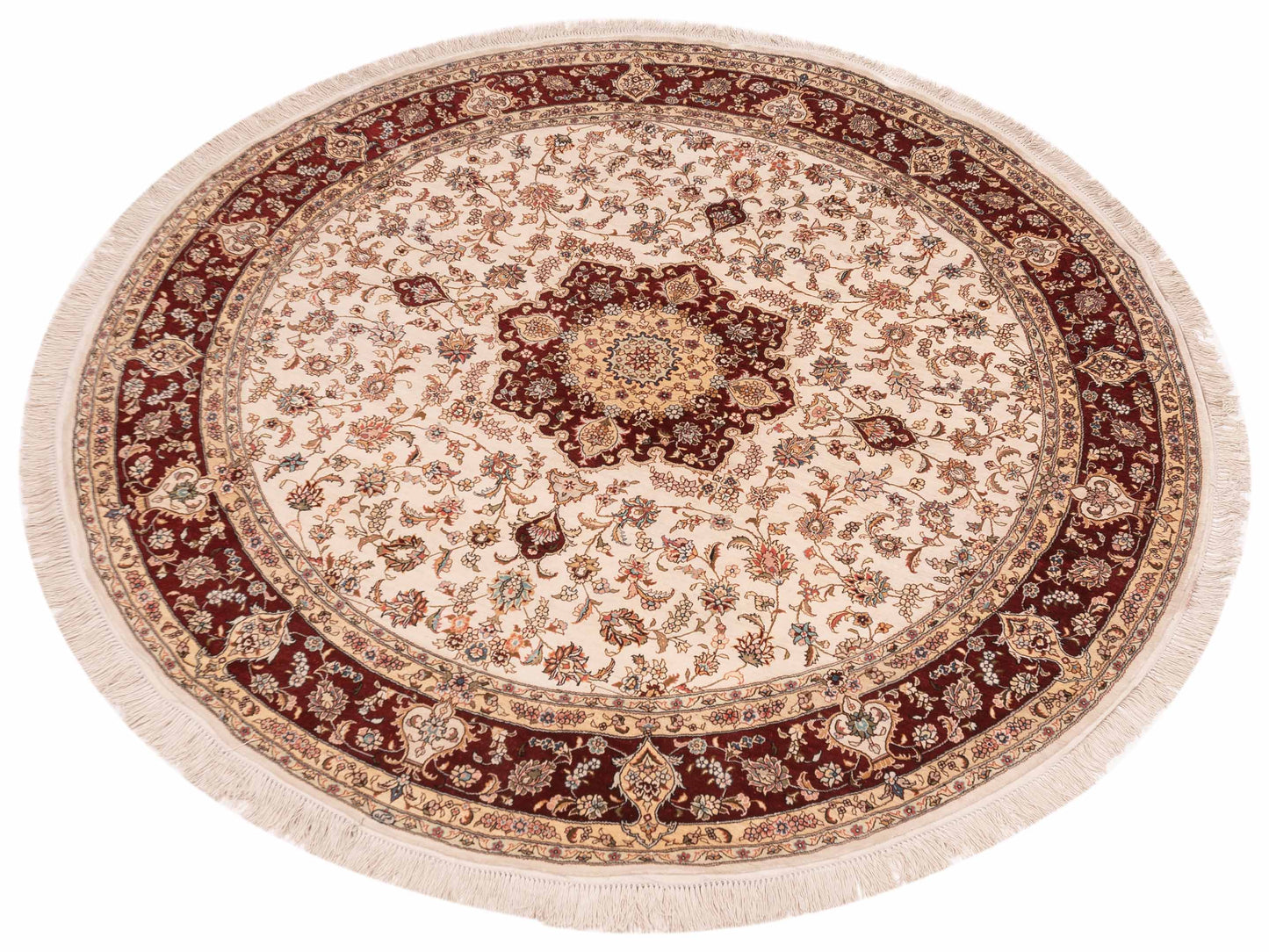 Pure Silk 118079 Ivory Red 6x6 Hand Knotted Rug