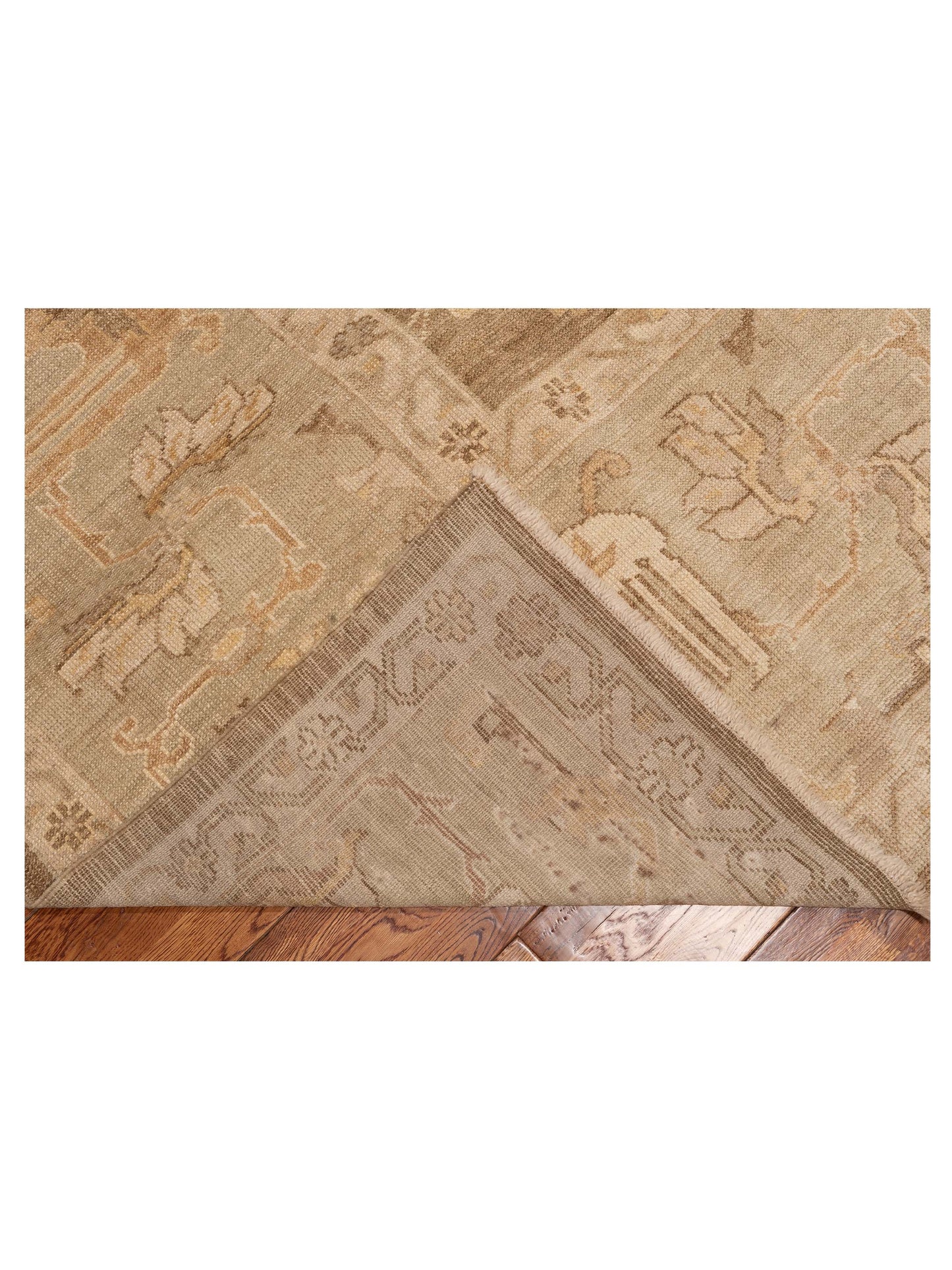 Angora Oushak 129084 Brown Green 14.8x17.7 Hand Knotted Rug
