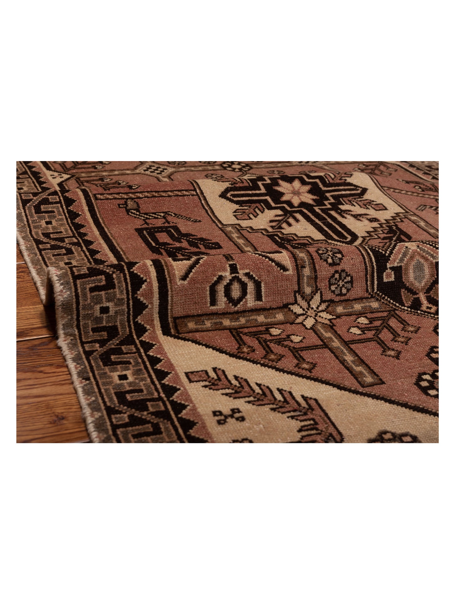 Persian 147666 Pink Brown 3.5x9.6 Hand Knotted Rug