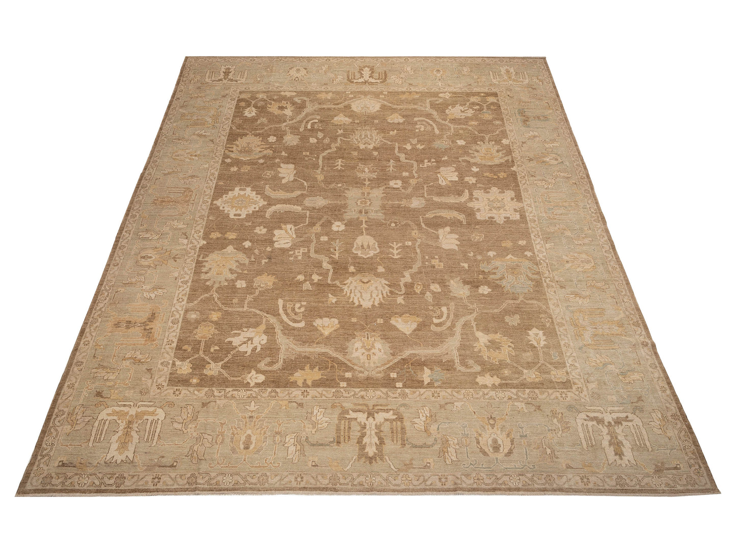Angora Oushak 129084 Brown Green 14.8x17.7 Hand Knotted Rug