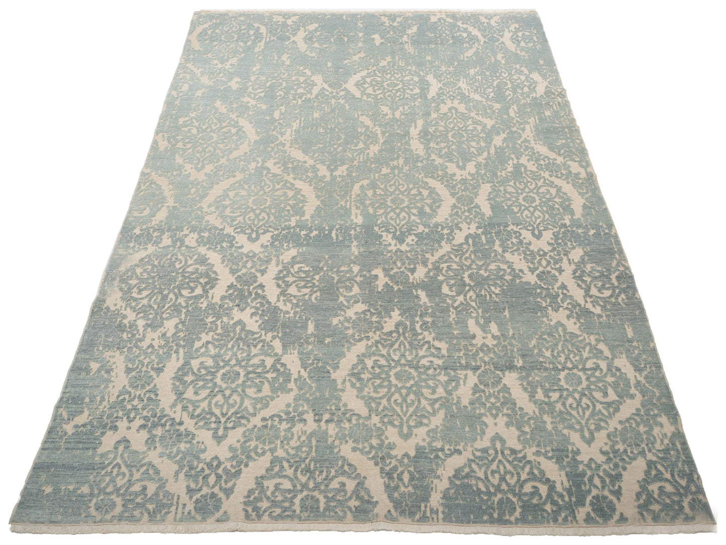 Defne Beony Ivory Ice Blue 7.10x10 Hand Knotted Rug