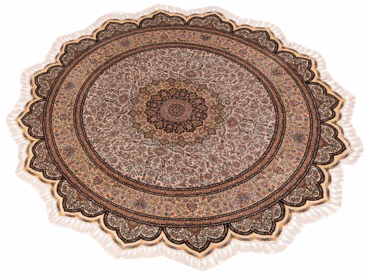 Pure Silk 118375 Ivory Beige 8x8 Hand Knotted Rug