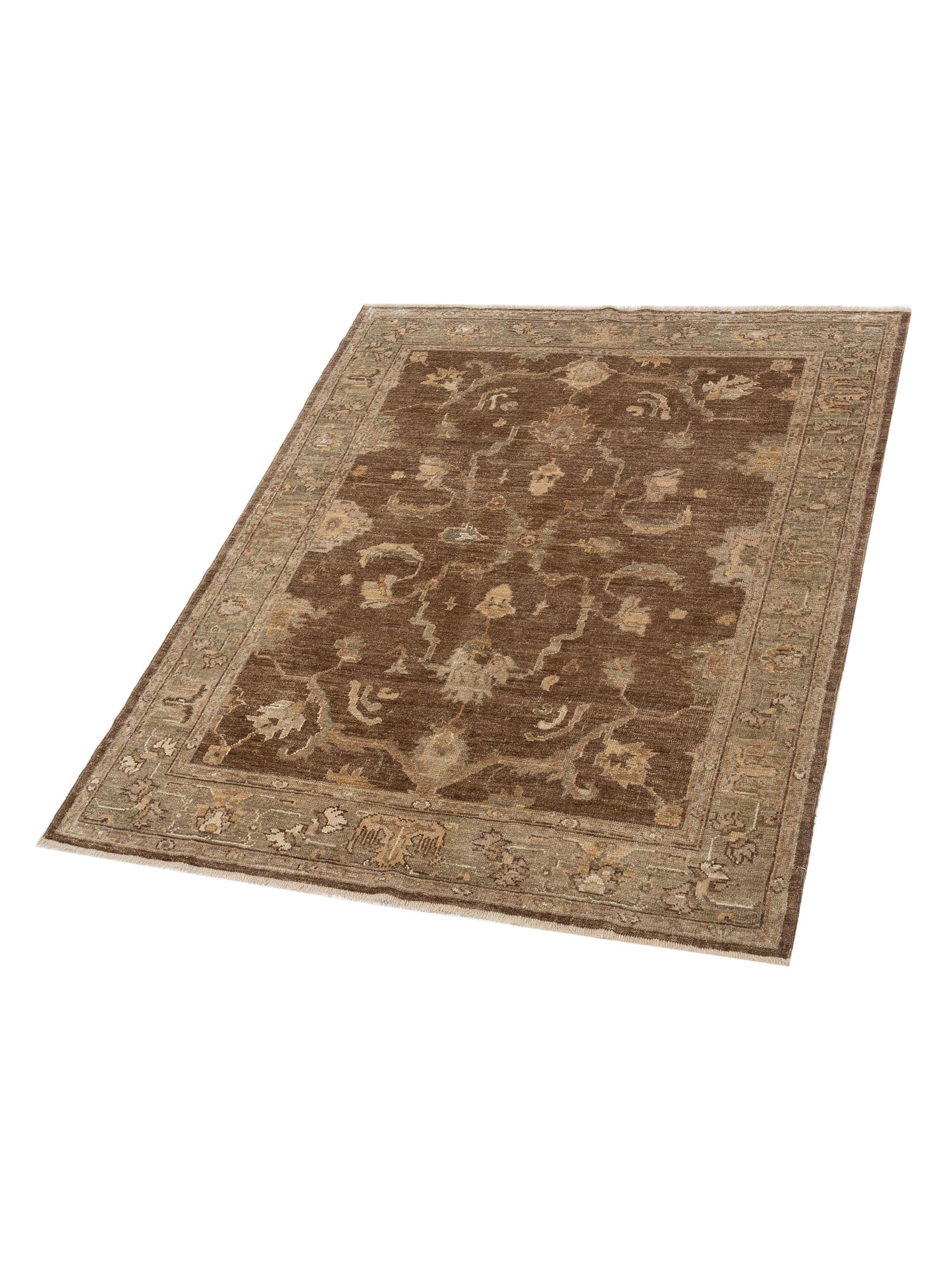 Angora Oushak 129130 Brown Green 6.1x7.5 Hand Knotted Rug