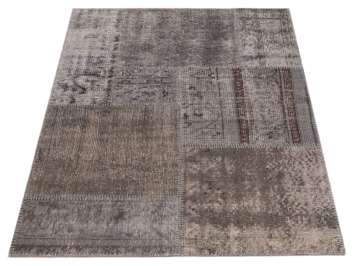 Turkish Vestige Patchwork 131099 Gray 3.4x4.11 Hand Knotted Rug
