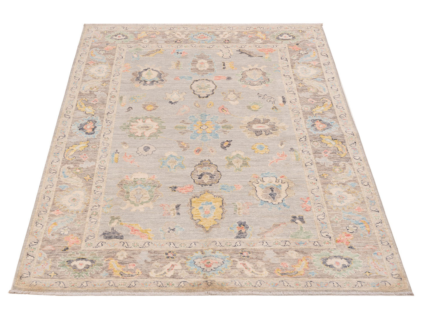 Anadol Oushak 151507 Ice Blue Light Gray 5.11x8.9 Hand Knotted Rug