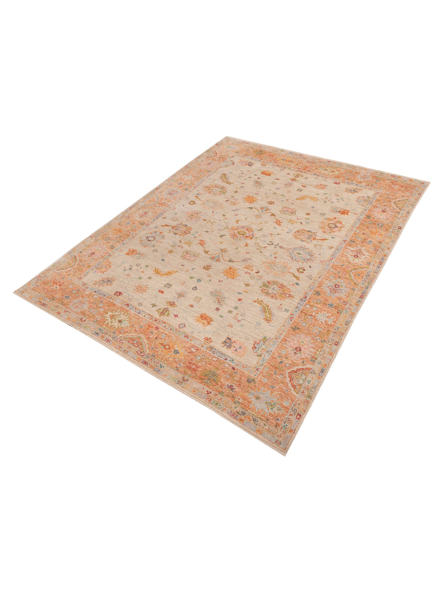 Angora Oushak 153983 Beige Orange 9.1x11.8 Hand Knotted Rug
