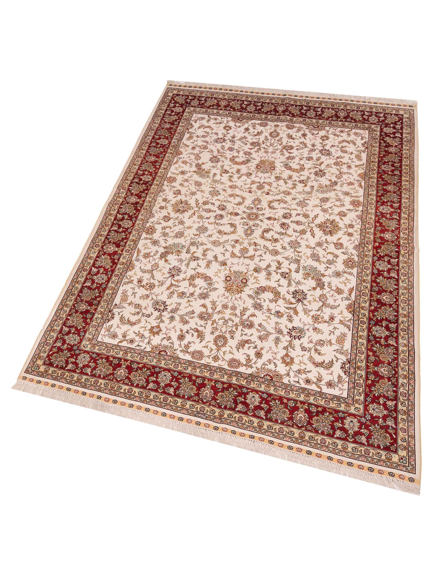 Pure Silk 109747 Ivory Red 5.1x7.9 Hand Knotted Rug