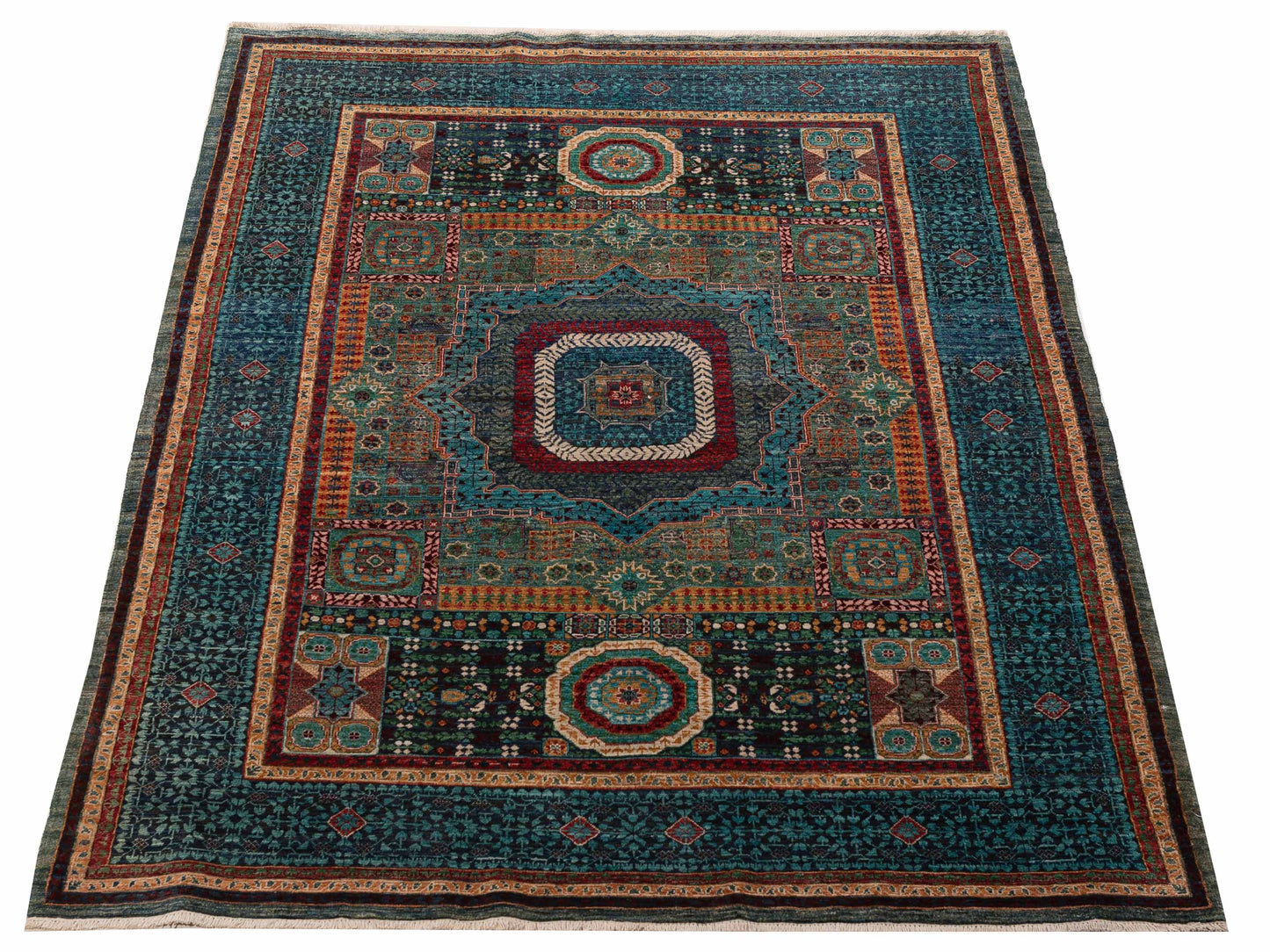 Artisan Mamluk 154635 Green Blue 5.9x7.11 Hand Knotted Rug