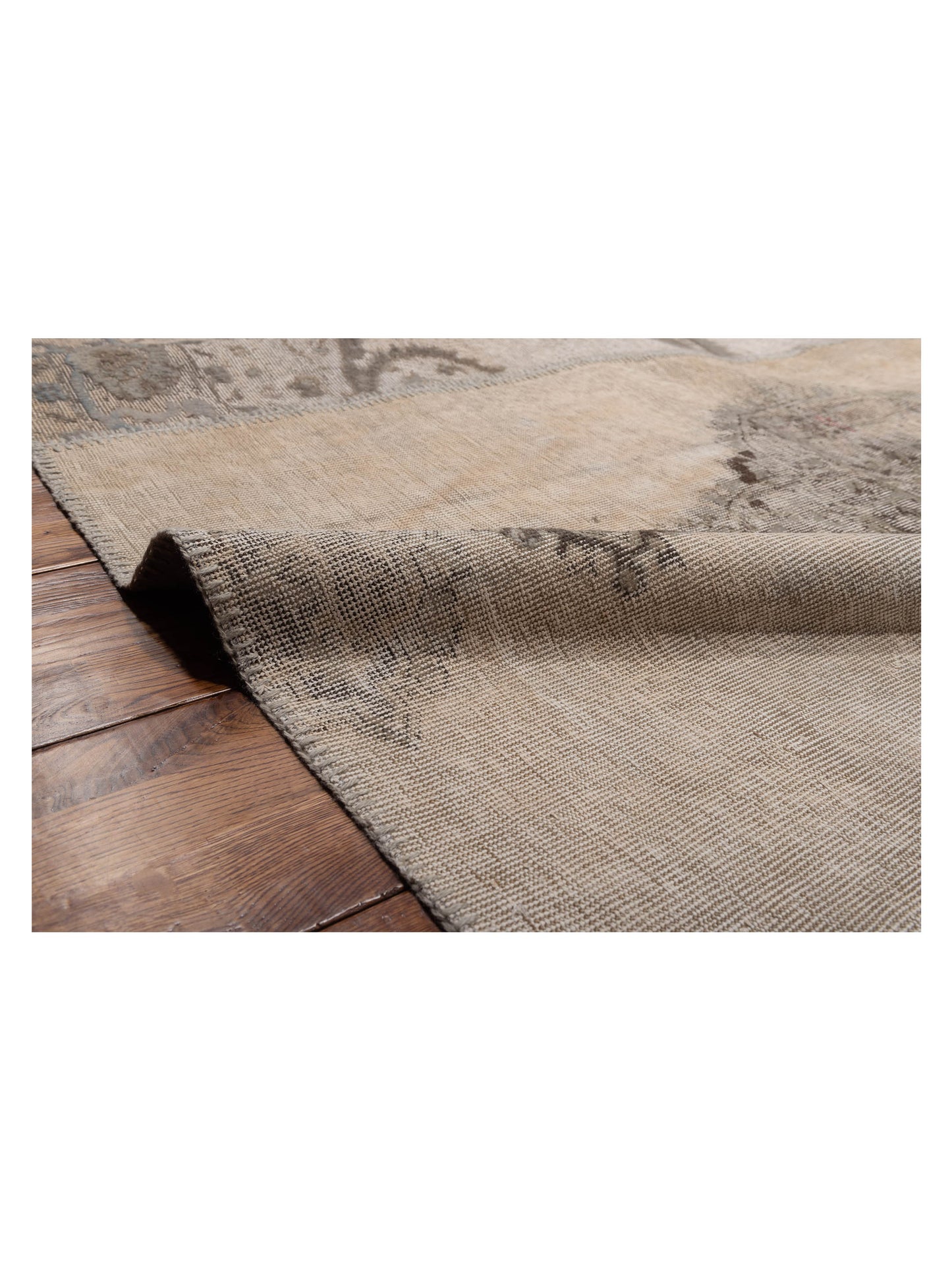 Turkish Vestige Patchwork 125424 Silver Beige 11.11x15.11 Hand Knotted Rug