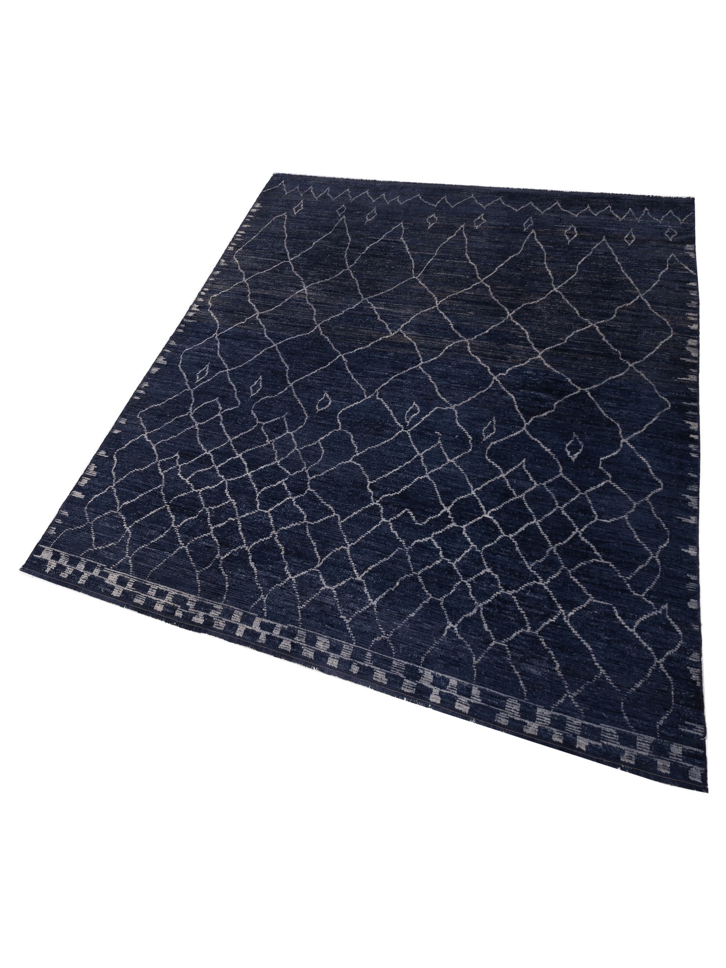 Berber Aspendos Dark Blue Ivory 10.4x13.7 Hand Knotted Rug