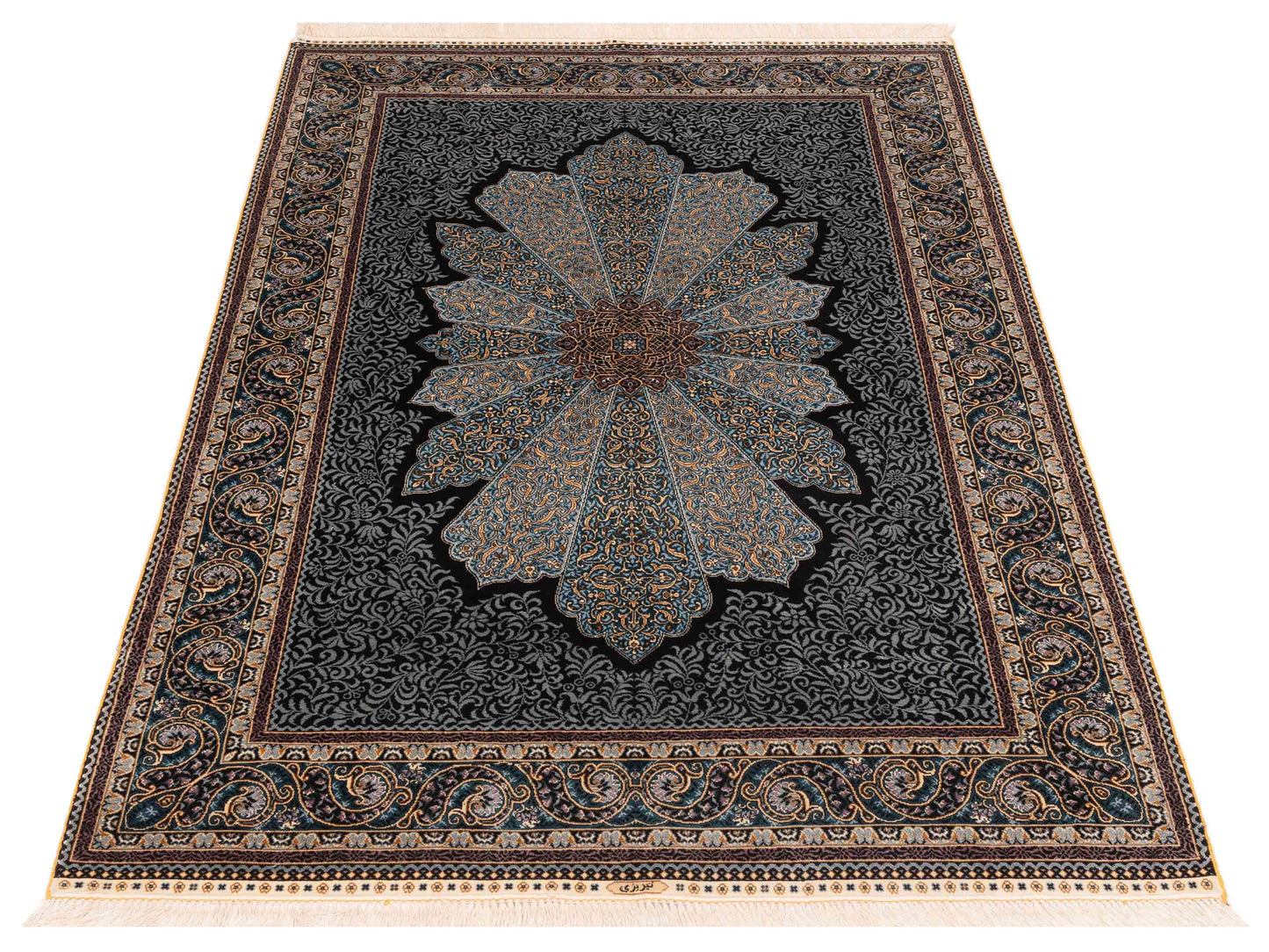 Elegance 147205 Black Blue 4x6.2 Hand Knotted Rug