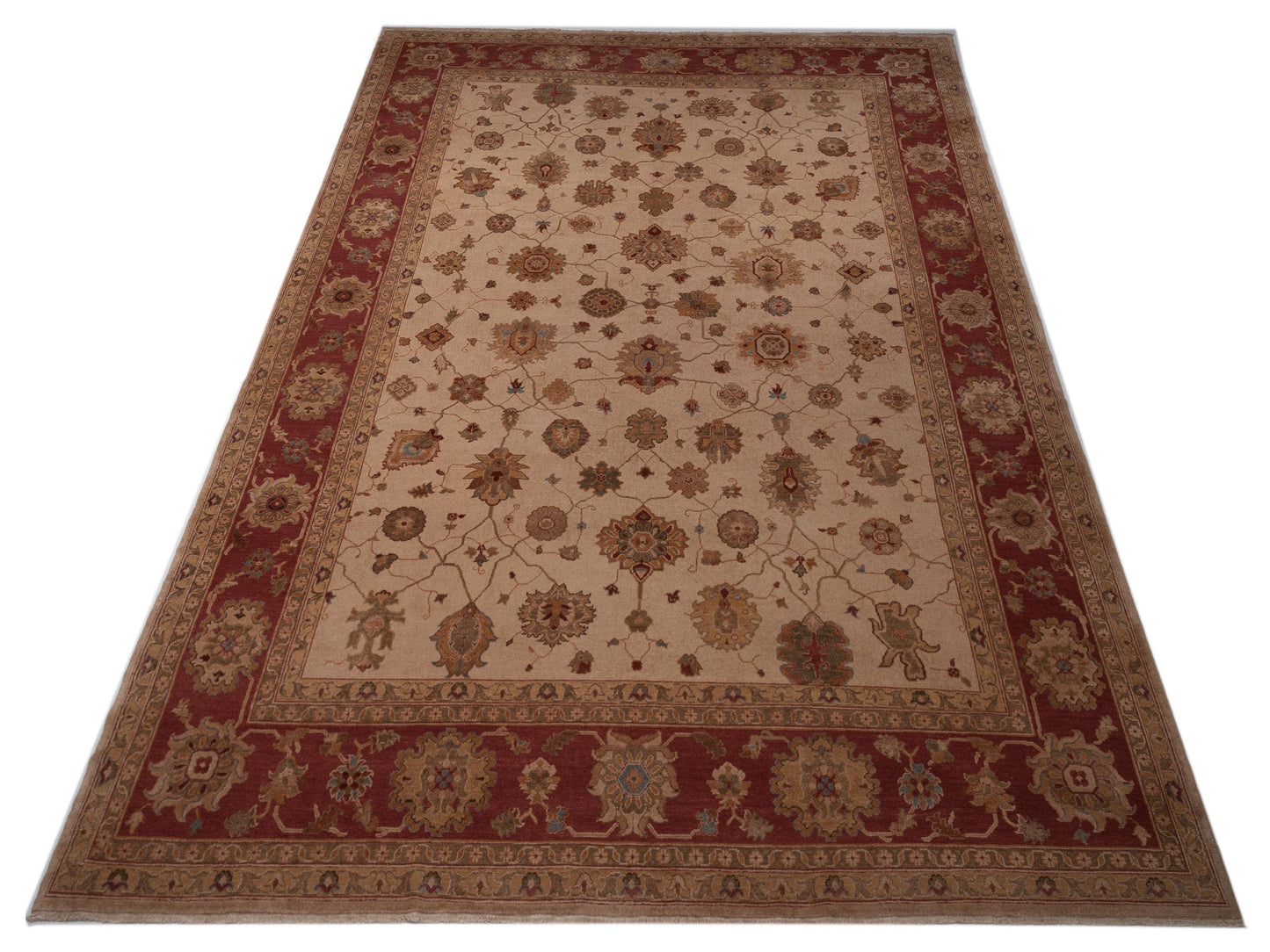 Turkish Elvan 108103 Beige Red 11.8x17.2 Hand Knotted Rug
