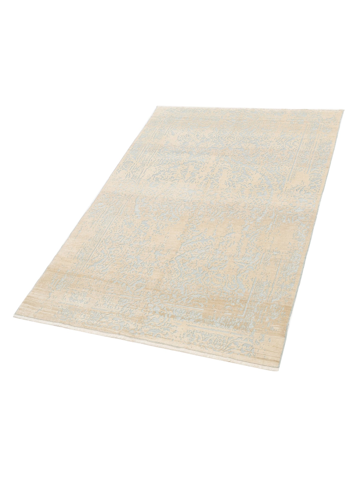Defne Emet Ice Blue Beige 6.2x8.10 Hand Knotted Rug