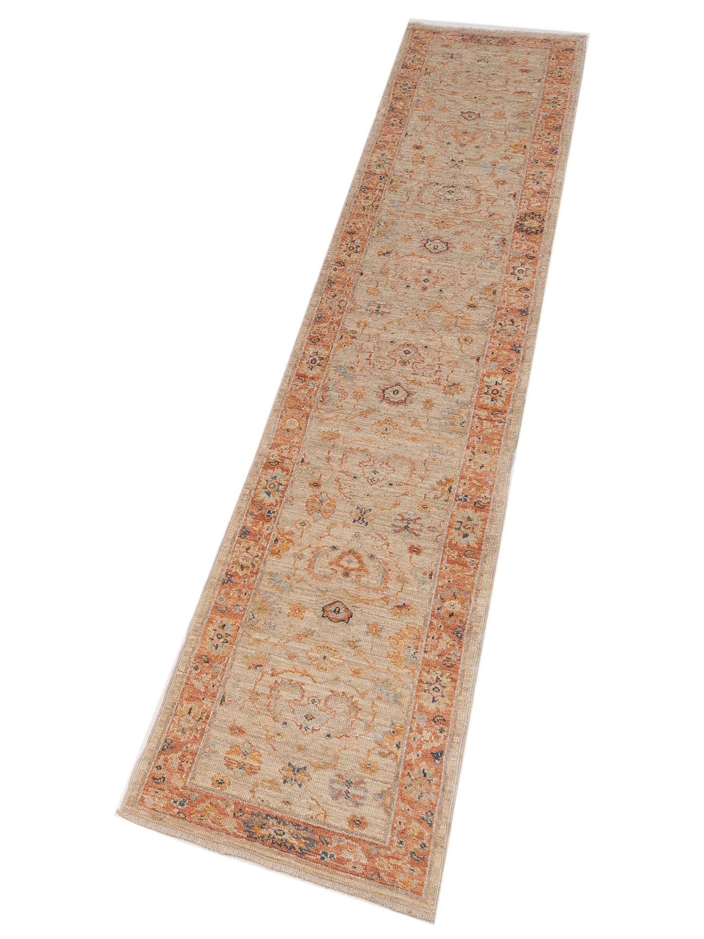 Angora Oushak 149615 Ivory Rust 2.7x13.7 Hand Knotted Rug