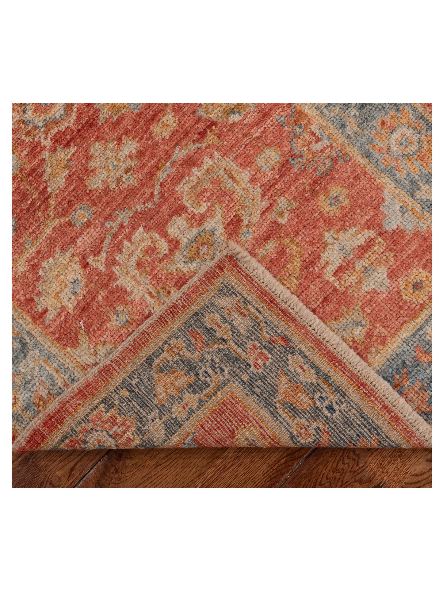 Angora Oushak 154160 Red Blue 2.7x14 Hand Knotted Rug