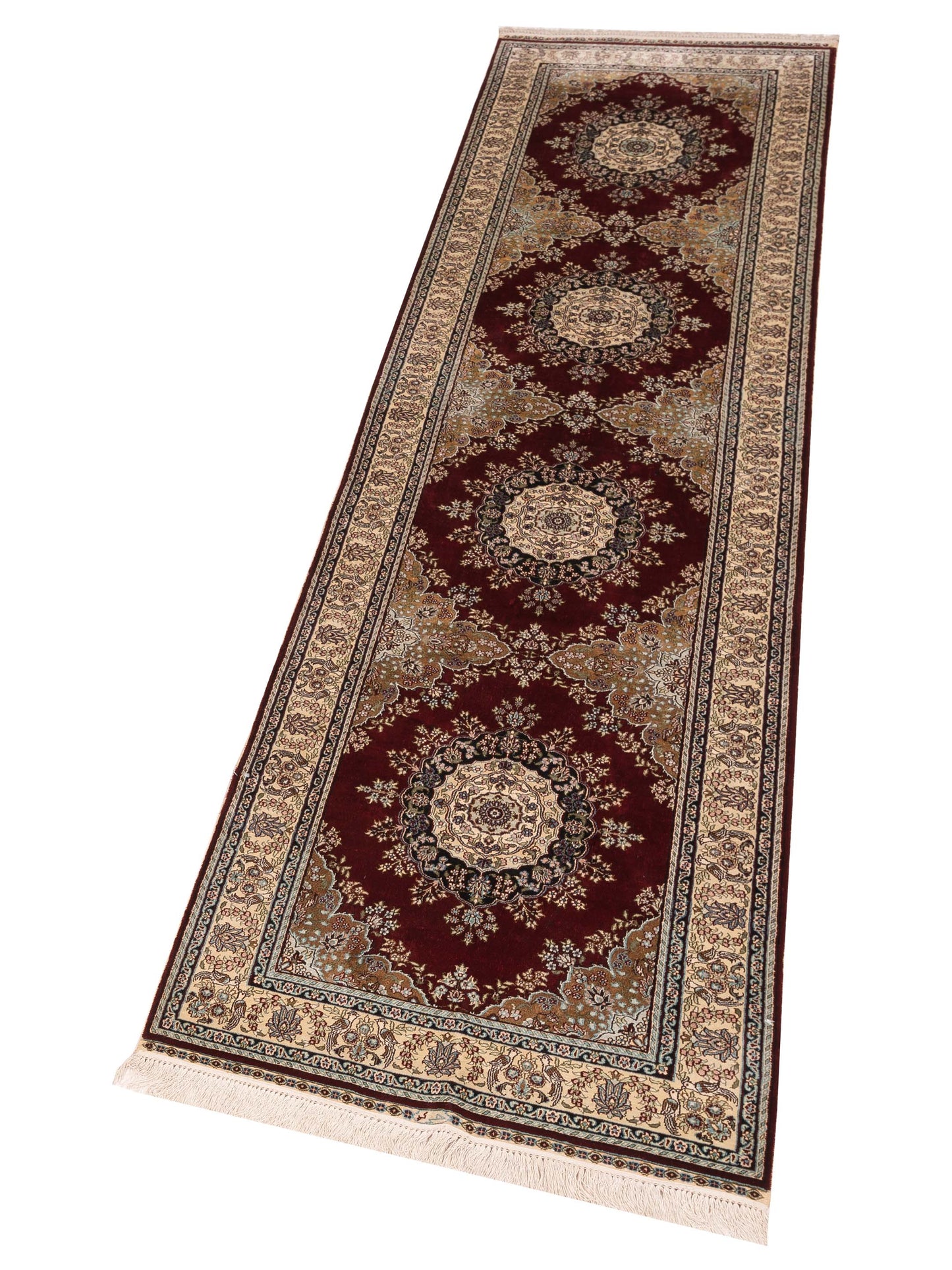 Pure Silk 118060 Red Ivory 2.7x10 Hand Knotted Rug