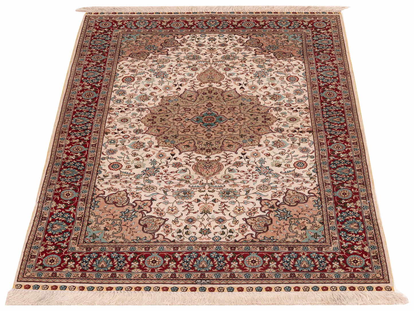 Pure Silk 114512 Ivory Red 3x5.2 Hand Knotted Rug