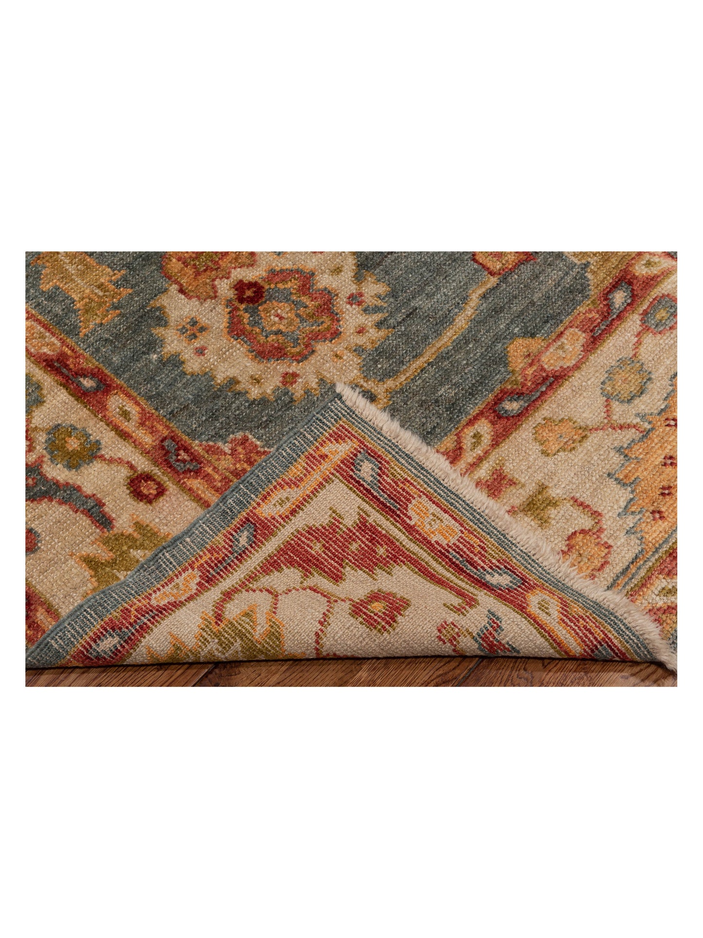 Angora Oushak 129168 Teal Blue Ivory 6.5x8.11 Hand Knotted Rug