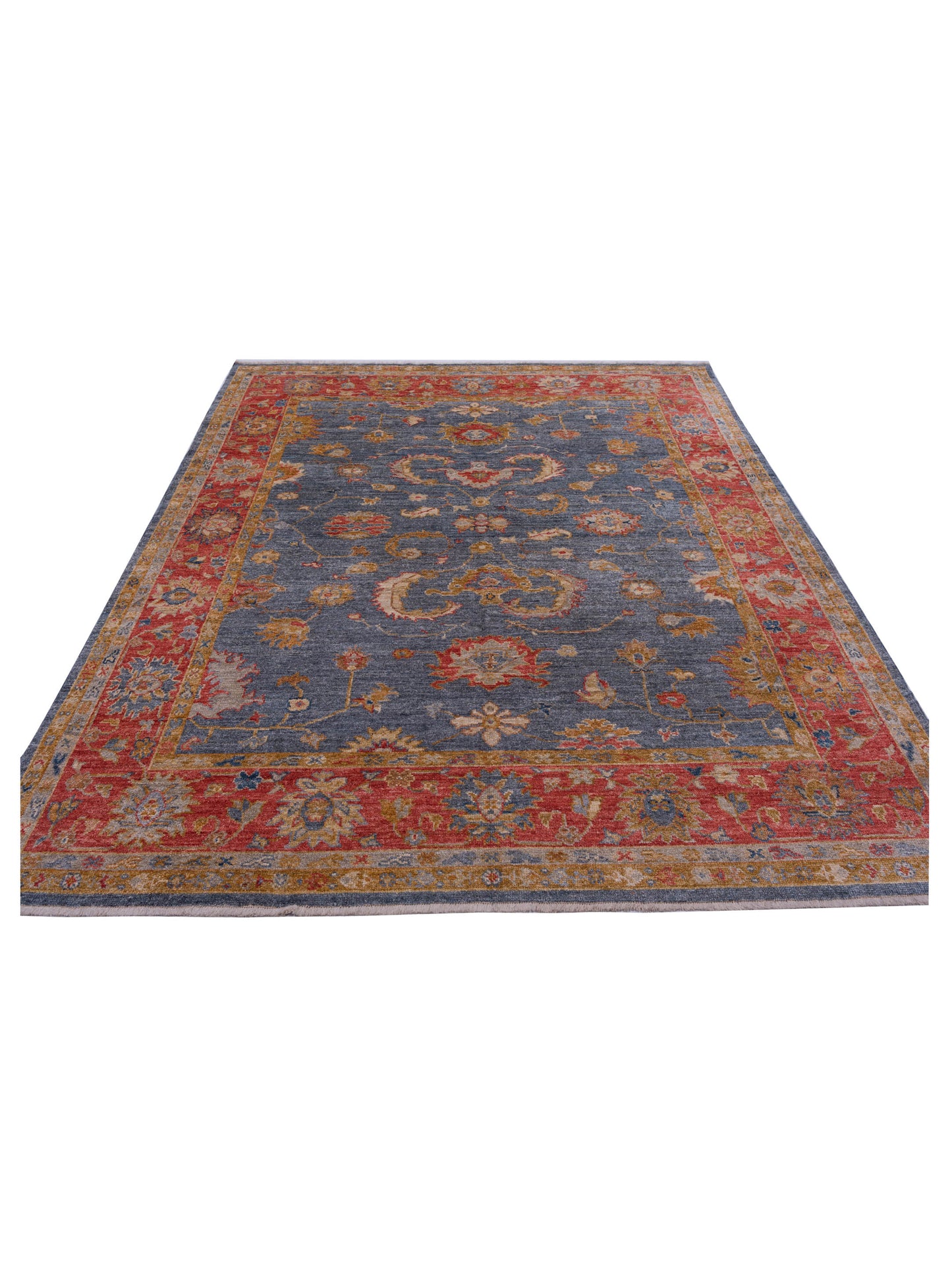 Angora Oushak 144562 Teal Blue Red 8.4x10.5 Hand Knotted Rug